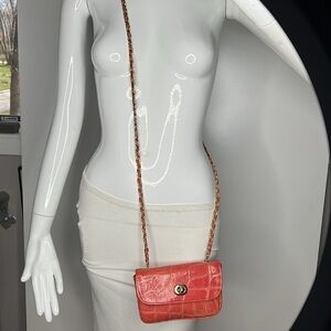 LJ Simone Croc Embossed Salmon Pink Small Crossbody Bag